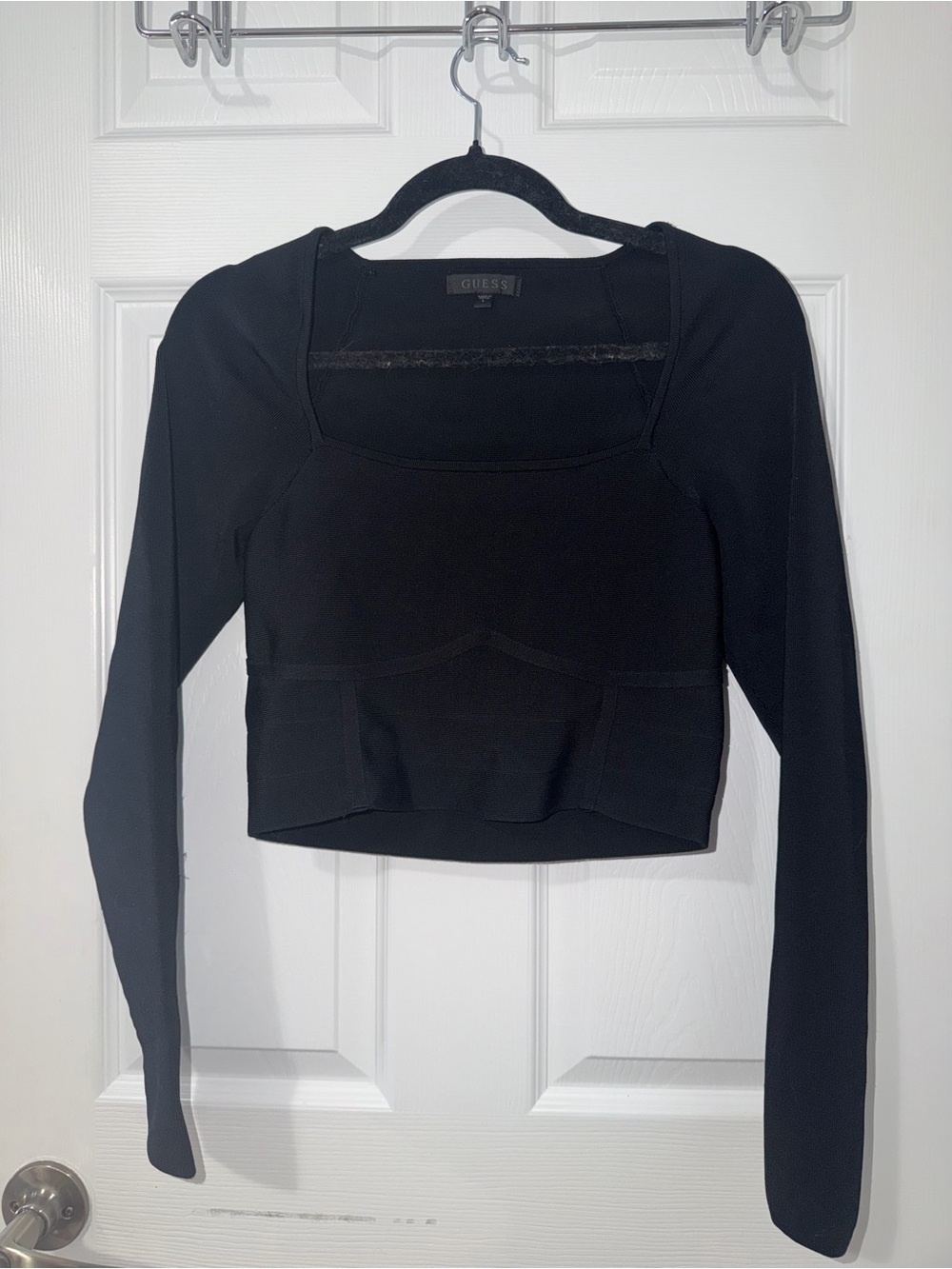 Guess Black Long Sleeve Bandage Crop Top